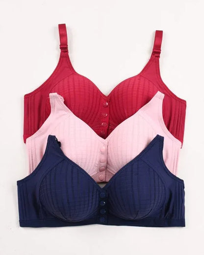 Pack Of 3 Ultra-Comfort Padded Button Bra for Women - Comfortable Daily Wear